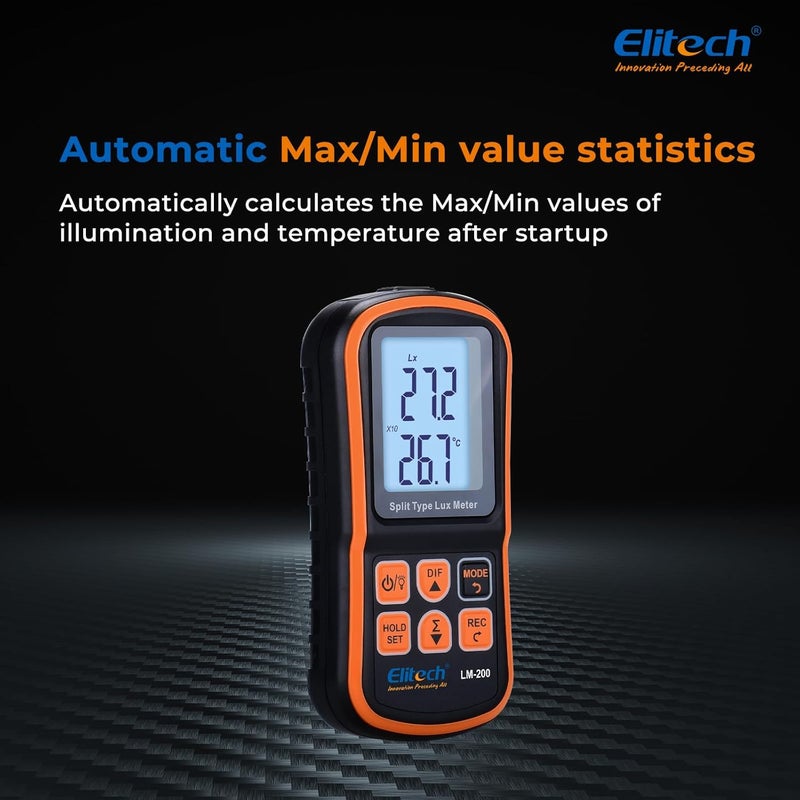 Elitech Digital Light Meter LM-200, Handheld Illuminance Meter with LCD Display, 200,000 Lux Range, Temperature Measurement - Image 5